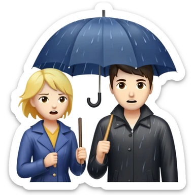 A person stands in the rain holding an umbrella, while another person (the narcissist) screams at the storm, getting drenched. The first person looks calm and dry, choosing to protect themselves rather than fight the uncontrollable.  sticker