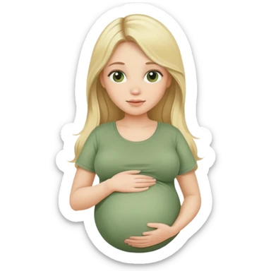 Beautiful Pregnant woman belly blonde with long hair sage green top sticker
