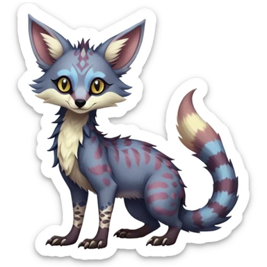 Feral Rare Fantasy dark colorful pastel Vernid-Sergal-Genet-Trico-species by LiLaiRa, random markings, tufted tail, tufted ears, full body sticker