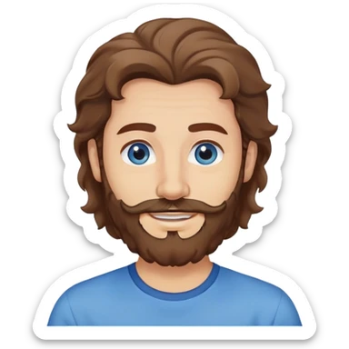 Lebanese man with one blue eye and one brown eye, light beard, kind smile, blue shirt, brown longish wavy hair sticker