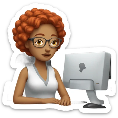 red hair woman nutritionist wearing glasses taking nap desk monitor  sticker