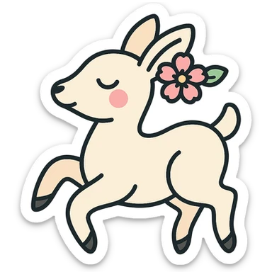 feminine adult vanilla cloud doe with rosy cheeks and cherry flowers, floating gracefully, minimalist style, brand identity, social media sticker