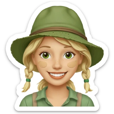messy green full face clay mask and tourist hat blond woman  smiling and clay mask on full face sticker