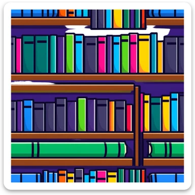 row of books on bookshelf, colorful book spines visible sticker