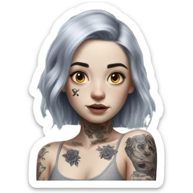 Hyperrealistic Pale girl with black hair arm tattoos sticker