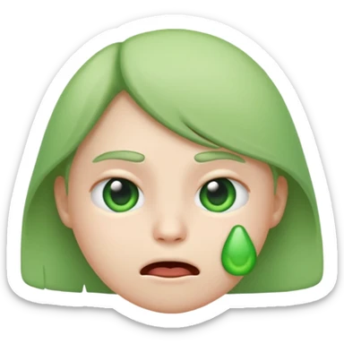green sick face emoji, nauseous expression,
cute emoji style, mobile game emoji,
soft 3D look, white outline sticker style,
no background sticker