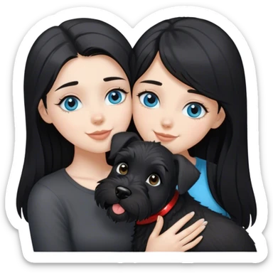 pale girl with light blue eyes and long black hair wearing black shirt kissing schnauzer smiling black schnauzer  sticker