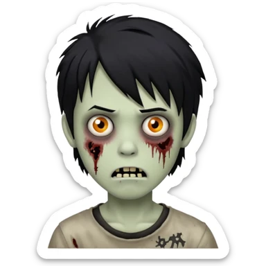 Boy, zombie, black hair, medium long, emo, shaggy, dark, spooky, creepy expression emoji | AI Emoji Generator sticker