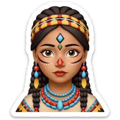 Chica indígena con maquillaje tradicional de indígenas con puntos y rayas sticker