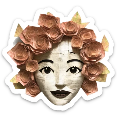  lady face made of 420 origami newspaper roses hemp leaves lantern fairy lights burning paper and hemp leaves in hair  sticker