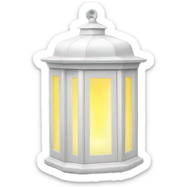 white house lantern with yellow light filtering out of the windows and door sticker
