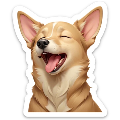Cinematic Cute Yawning Domestic Dog Portrait Emoji, Head tilted slightly with a dramatic, wide-open yawn, showcasing a plush, inviting coat with gently drooping ears and half-closed, drowsy eyes, Simplified yet irresistibly adorable features, highly detailed, glowing with a soft, cozy glow, high shine, relaxed yet expressive, stylized with a dash of playful whimsy, soft glowing outline, capturing the essence of a sleepy yet affectionate dog that seems ready to stretch out for a nap! sticker