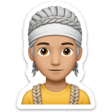 young climber man with white/grey braided hair and headband sticker
