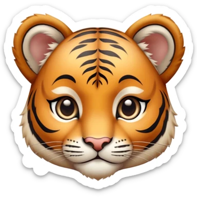 Cinematic Noble Tiger Cub Portrait Emoji, Poised with a hint of regal innocence, featuring a compact, soft build adorned with delicate stripes and large, expressive eyes, Simplified yet sharp and sophisticated features, highly detailed, glowing with a gentle, wild luminescence, high shine, intelligent and endearing, stylized with an air of youthful authority, focused and attentive, soft glowing outline, capturing the essence of a tiny jungle guardian that appears ready to pounce out of the screen with effortless charm! sticker