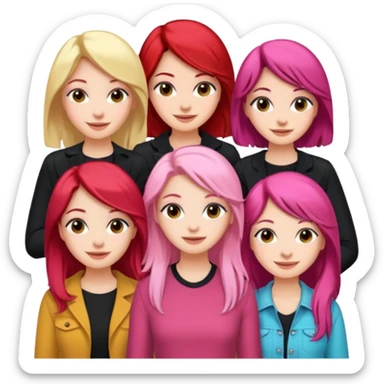 Girlfriend emoji - 5 white girlfriends, two with black hair, one with medium blonde hair, one with  pale pink hair,  sticker