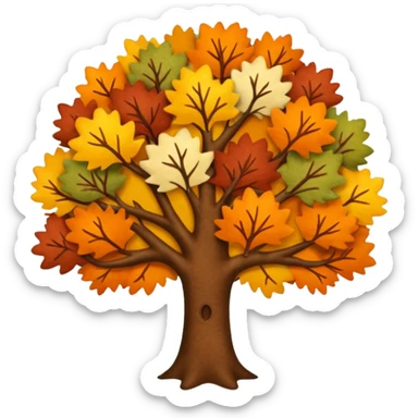 Fall tree with beautiful autumn colors, felt texture, scrapbooking sticker
