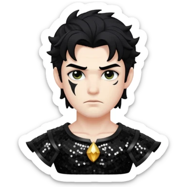 Cronus from Mythology with black hair, black sequin outfit sticker