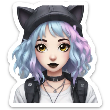 Edgy Kawaii Cute Cool Pastel Cartoon Beautiful Elegant Pretty Anime Punk Techwear Gothic Catgirl sticker