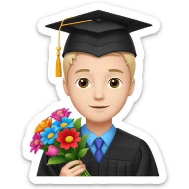 Graduated Students, Male,wearing graduation cap, holding bouquet of flowers
 sticker