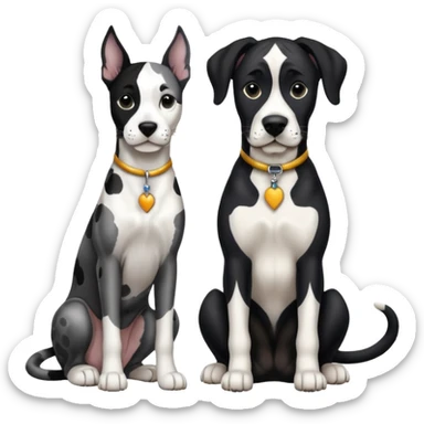 Harlequin great dane dog sitting with a black and white cat sticker
