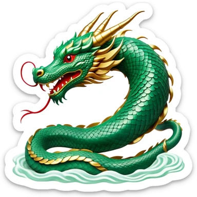 Cinematic Noble Chinese Serpent Dragon Portrait Emoji, Poised and majestic, with a sinuous, serpentine body adorned in intricately detailed scales of shimmering jade and soft vermilion, accented by delicate cloud motifs and subtle water ripple patterns; rendered with lifelike texture and gentle natural highlights, high shine, wise and enigmatic, styled with an aura of ancient dynastic grace, focused and regal, soft glowing outline, capturing the essence of a revered celestial dragon that appears ready to glide gracefully through the mists of time! sticker