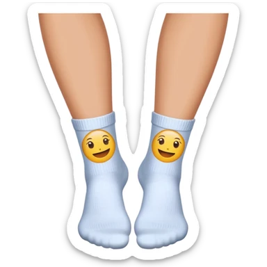woman's feet in white crew socks, soles visible from directly underneath, emoji style sticker