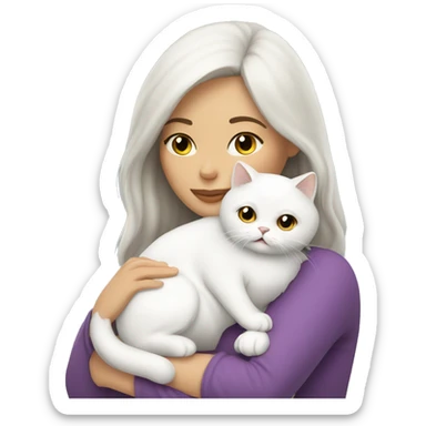 Brunette woman snuggling white Persian cat sticker