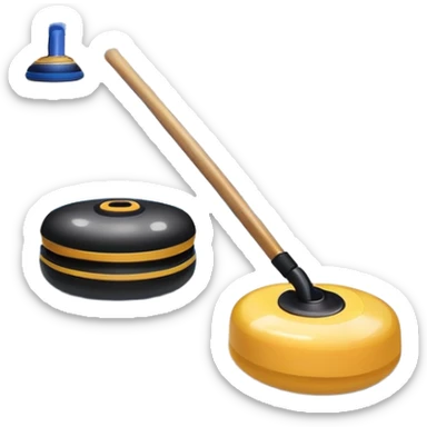 please, An icon featuring the curling rink, with its distinctive circles and a vibrant crowd in the stands. Snowflakes fall outside the arena, and bright lights illuminate the ice. a close-up curling stone sliding across the ice, with a broom nearby. Transparent background. sticker