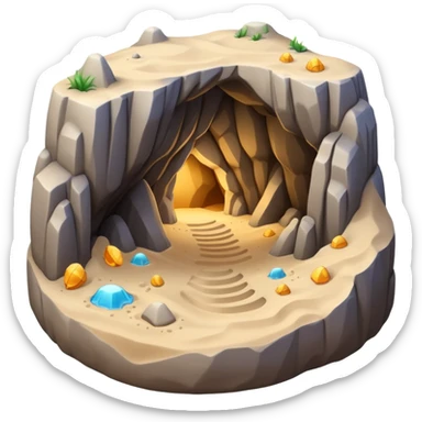 generate realistic detailed cave in 3d style with sand  sticker