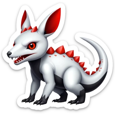 a shiny white with black belly and red eyes exotic edgy vernid-fionbri-creature full body sticker