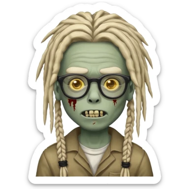 A zombie boy with dreads and glasses sticker