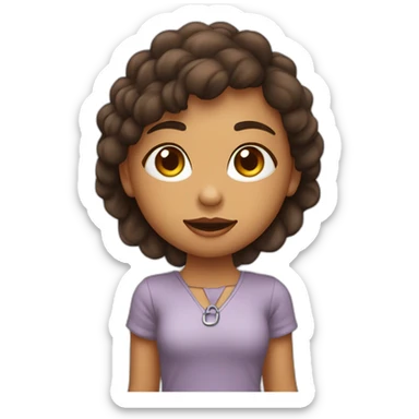 chica pelo rizo por los hombros morena de ojos marrones con pendientes de aro pequeños en plata sticker