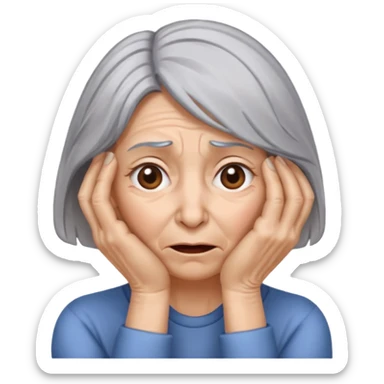 woman with gray hair and 1 palm of hand covering face in exasperation sticker