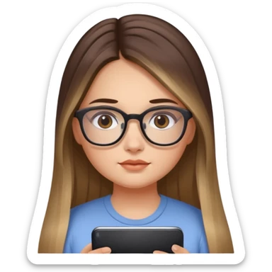 Chica de piel blanca con cabello liso largo con balayage, ojos cafe obcuro con lentes cuadrados, gordita, dando una terapia psicologica sticker