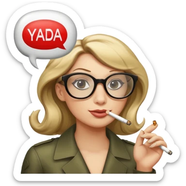 can you create a sneaky bitch SNAKE with big glasses smoking a cigarrette? the SNAKE needs to have dirty blonde hair
can you add a text baloon saying "YADA YADA" sticker