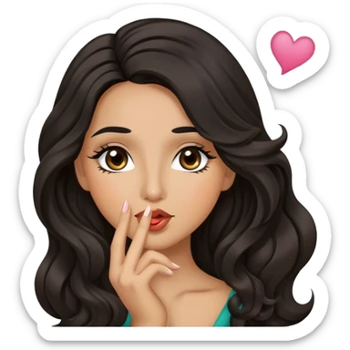 woman with olive skin, brown eyes and long lashes, and long black wavy hair blowing kiss sticker