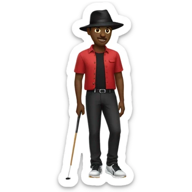 🏌🏾‍♂️ but with a black hat, red shirt, and black pants and shoes sticker