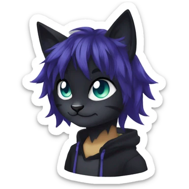 Anthro Dark Beautiful Colorful Shiny Edgy Cool Shy Grumpy FurSona Feline Fakemon Emo Hair Vtuber Model sticker