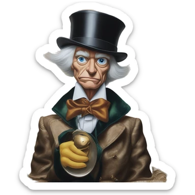 Uncle Scrooge spoon in Dior Gucci Hermes, oil paint, mysterious eyes, intricate lips, masterpiece portrait , odd perspective, beautiful, desirable, logical sticker