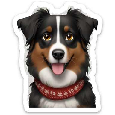 Black and brown Australian shepherd with Christmas sweater sticker