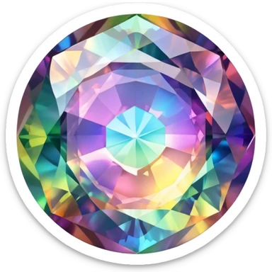 round cut gemstone with iridescent swirling colors inside sticker