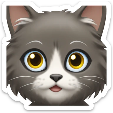 a cat with yellow eyes is fluffy in the hands of a girl with dark brown hair and blue eyes sticker