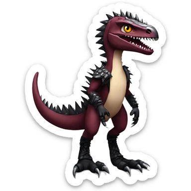 Maroon edgy badass modern sexy handsome punk velociraptor-dragon-Digimon, with black spiky mane, full body sticker