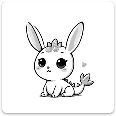 Kawaii bunny plant dragon with tiny spikes, extremely cute, VERY exaggerated proportions, oversized head, enormous sparkly eyes taking up most of the face, tiny body, stubby limbs, blushing cheeks, pastel colors, small mouth, adorable expression, colored pencil texture, visible pencil strokes sticker