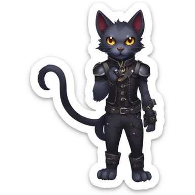 cool edgy fantasy dark-shadow-themed animal vampiric cat hybrid Fakemon  with a harness and collar full body sticker