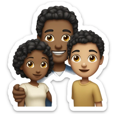 Family of three white skin wife and husband and little boy with black hair and curly hair sticker