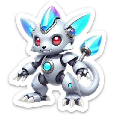 Mechanical Nebulae Cute Adorable Colorful Shiny Iridescent Futuristic Modern Cybernetic Protogen-Fakémon-Pokémon-creature-fusion (full body) sticker