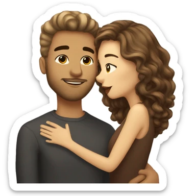 Short hair fair tone guy kissing wavy long hair brown tone girl sticker