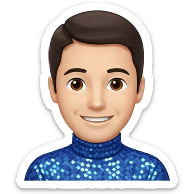 Anthony Field from The Wiggles with dark brown hair, blue sequin skivvy shirt, fair skin sticker