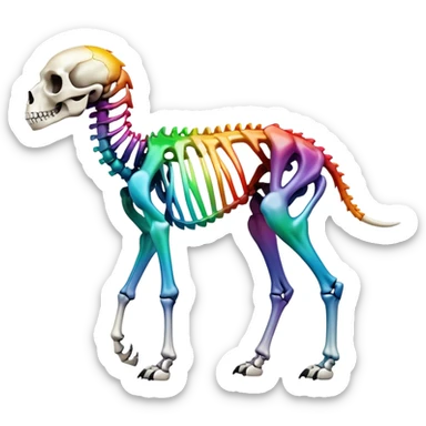 A rainbow gradient epic shiny cool edgy skeletal animal, full body sticker